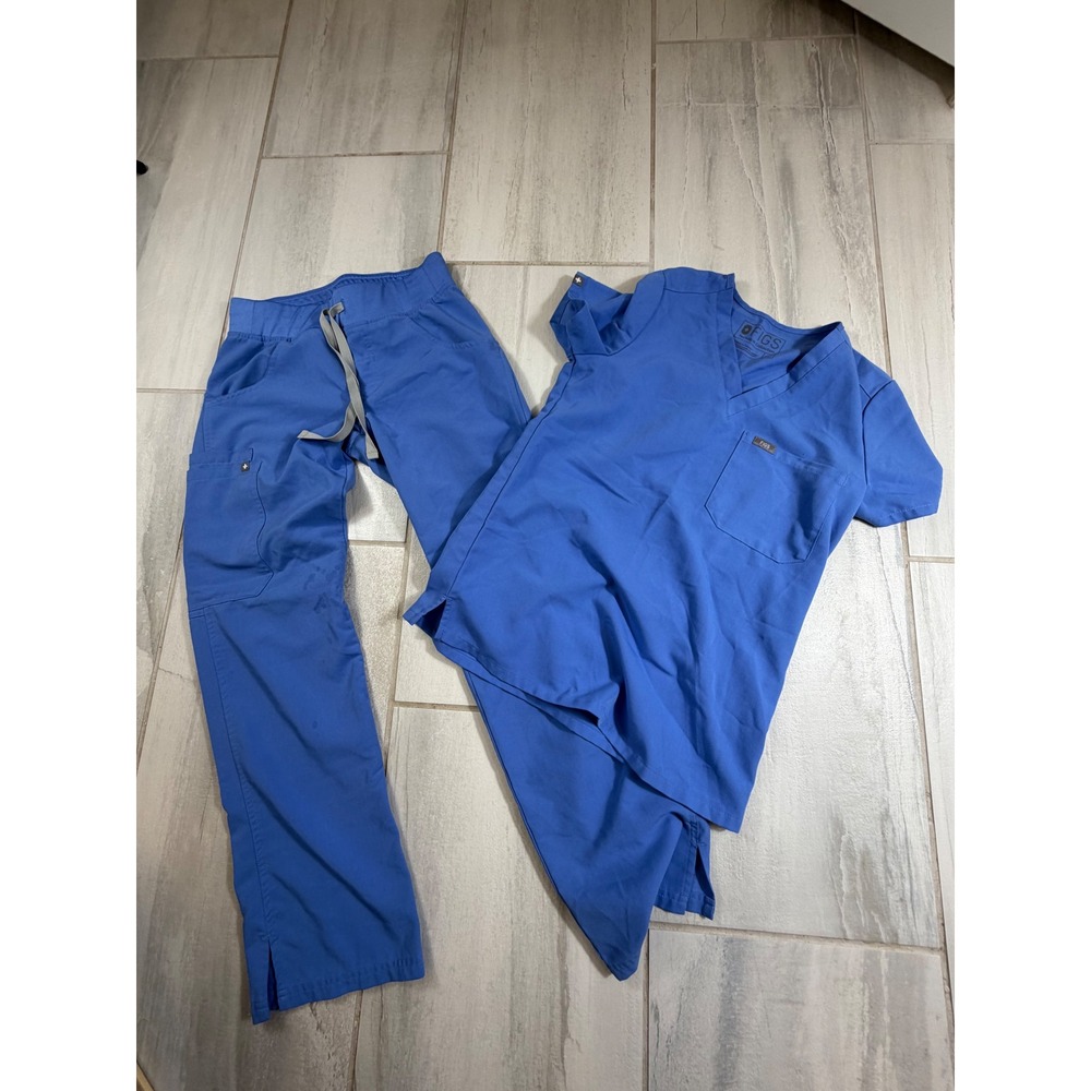 FIGS Technical Collection Blue Scrub Set XXS V-Neck Top & XXS/P Cargo Pants